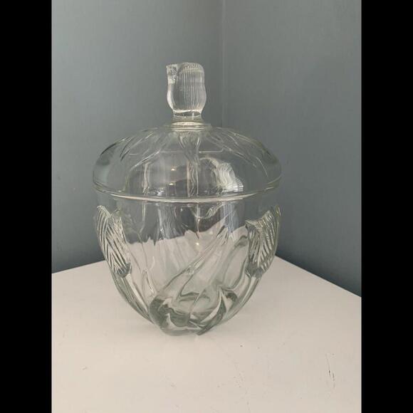 Embossed Tulip Candy Biscuit Dish w/ Lid 8” Tall Leaves Glass Flowers Floral - Picture 1 of 15